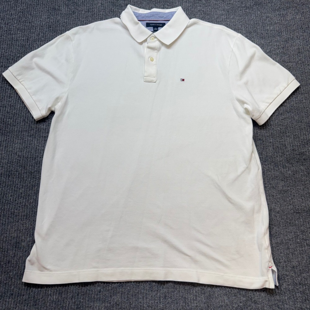 Tommy Hilfiger Mens XXL White Custom Fit Short Sleeve Pique Polo Shirt
